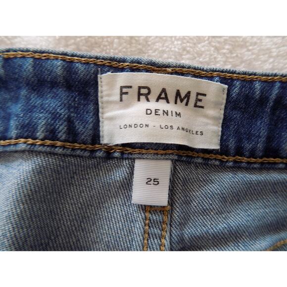 FRAME Le Grand Garcon Blue Denim Distressed Cut Off Raw Hem Shorts Size 25 - Picture 4 of 6